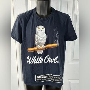 White Owl Graphic T-Shirt Smoking Owl Navy Blue